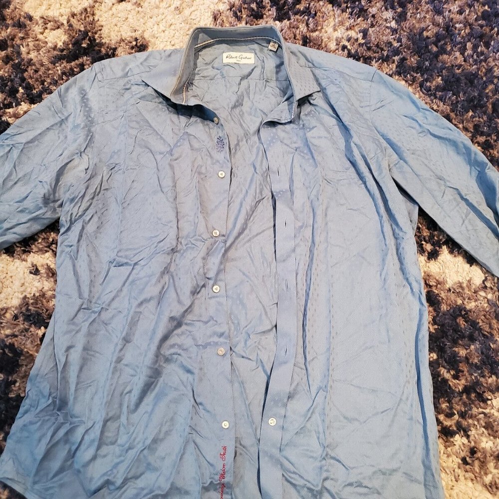 Men's Robert Graham size large, geometric tiny print blue shirt